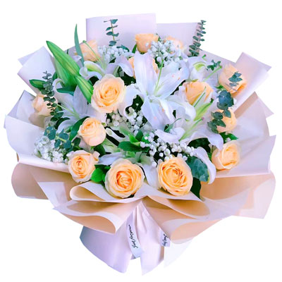 营口16朵香槟玫瑰2支百合，爱的温暖和幸福