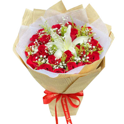 营口19朵红玫瑰1支百合，永恒之美