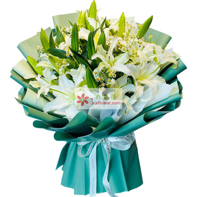 营口8支白色多头百合洋甘菊，如潮的思念