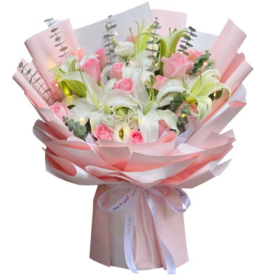 营口16朵粉玫瑰百合，感情稳定坚固