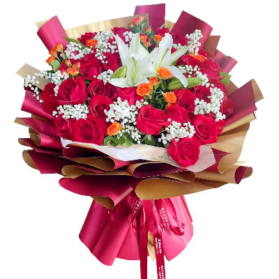 营口33朵红玫瑰百合，爱如同花般绽放